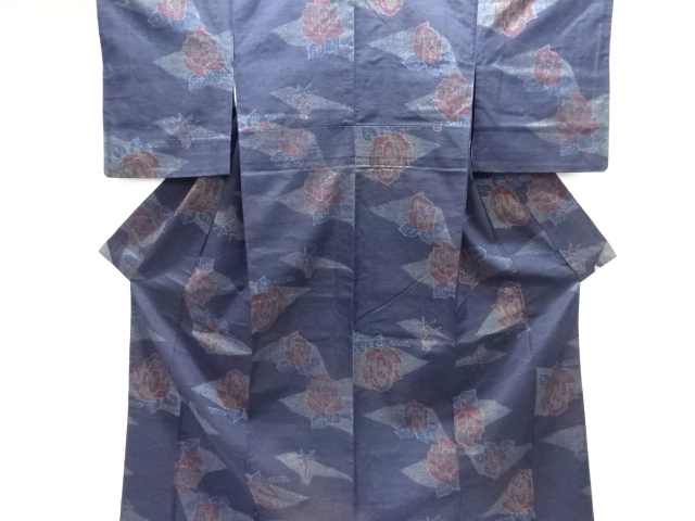 JAPANESE KIMONO / ANTIQUE KIMONO / SILK / TSUMUGI / WOVEN ROSE